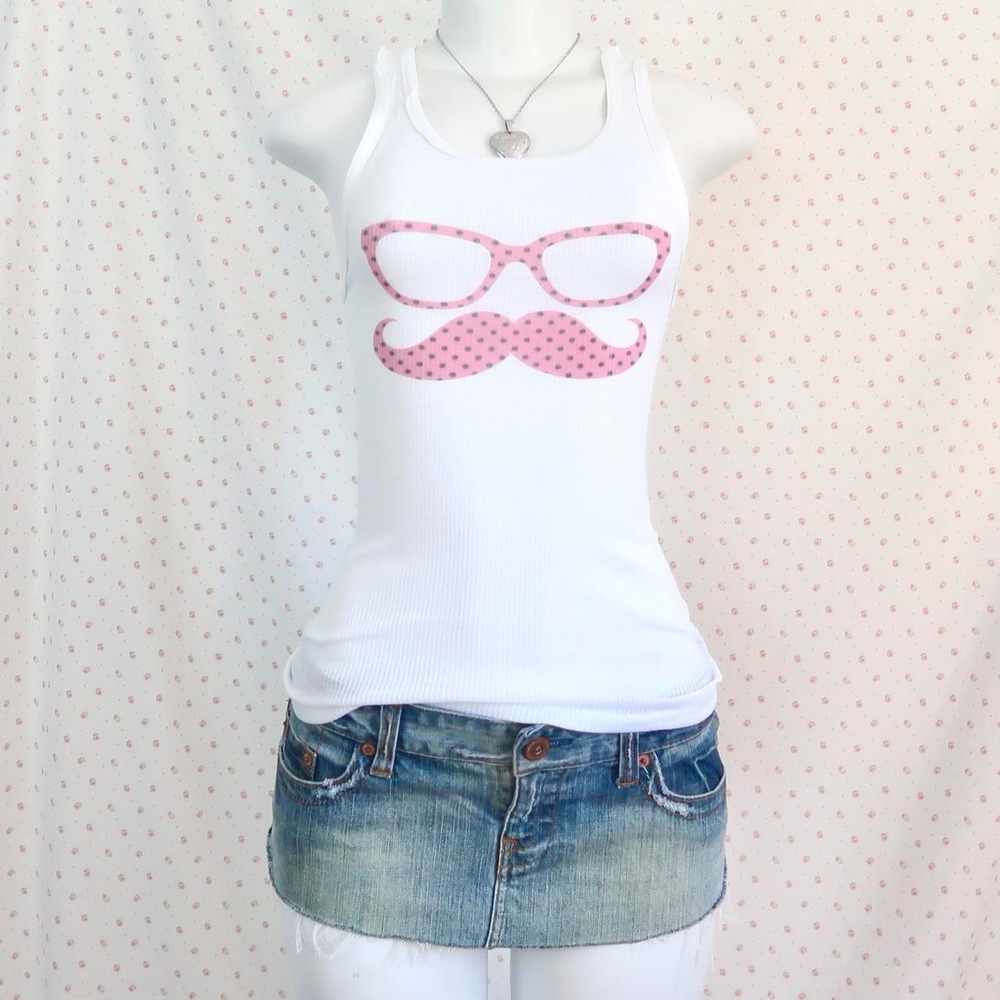 y2k tumblr moustache graphic tank top